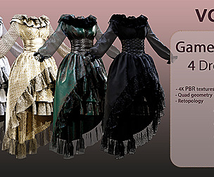 4 Dresses-low poly models-game ready-vol-03