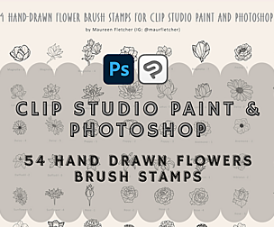 54 Hand-Drawn Flowers Brush Stamps ( CSP & PSD)