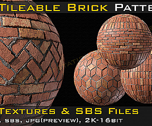 50 Tileable Brick Patterns, PBR Textures ,Sbs -V01