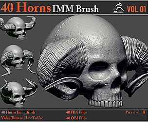 40 Horns IMM Brush+40 FBX & OBJ Files