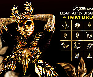 14 high-poly leafs and branches Zbrush IMM brush