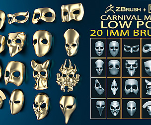 20 Carnival mask base mesh low poly Zbrush IMM set