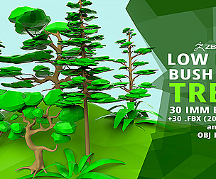 30 Low poly trees bush base mesh shapes IMM brush