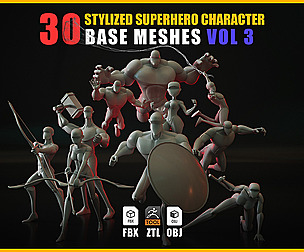 30 Stylized Superhero Base Meshes - VOL 3
