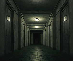 Low poly interior_ old dark scary corridor