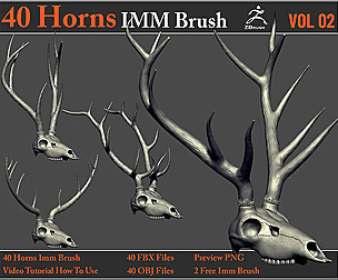 40 Horns IMM Brush VOL 02+40 FBX & OBJ Files