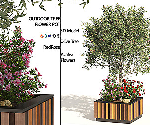 Outdoor tree flower wood pot