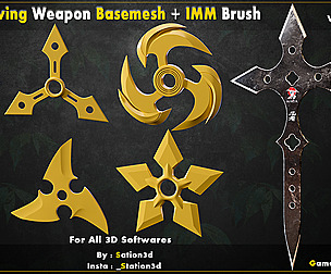 25 Low Poly Shuriken Weapon BaseMesh+IMM Brush