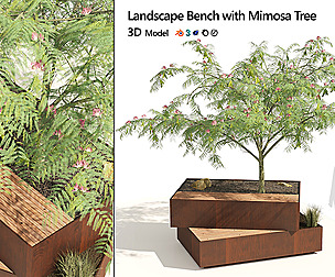 Landscape Bench with Mimosa tree pot