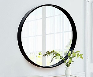 Wood round mirror