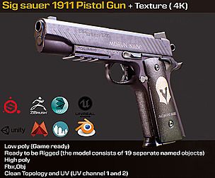 Sig Sauer 1911 Pistol Gun-Game Ready
