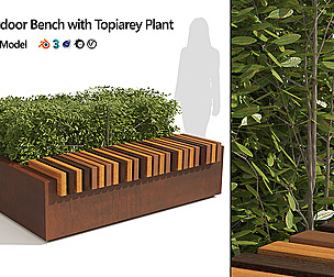 Outdoor Bench with shape topiary plant