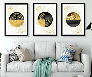 3 Pieces Golden Texture Art, Gold Abstract Canvas