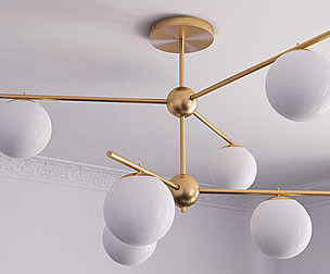 Sphere & Stem Chandelier - 6 Light (V-ray,Corona)