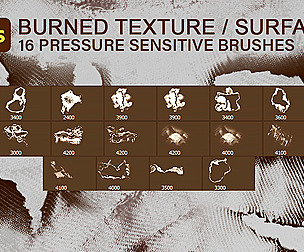 16 burned and torn cloth and paper brushes