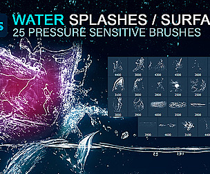 25 Water splashes and liquid surface brushes