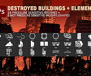 Destroyed and wrecked buildings brushes