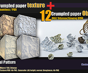 11 crumpled paper texture & 3d model