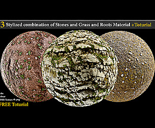 3 Stylized Stones,Grass and Roots Material