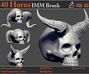 40 Horns IMM Brush VOL 03 + 40 FBX & OBJ Files