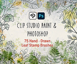 75 Hand-Drawn Leaf Brush Stamps (CSP & PSD)