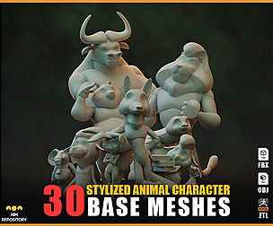 30 Stylized Animal Character Base Meshes