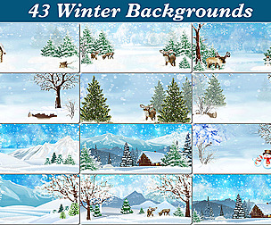 43 Winter Watercolor landscape, scene painting