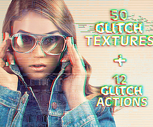 50 Glitch Abstract Textures, Photoshop Anaglyph