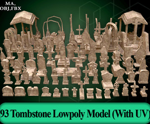 93 Tombstone Lowpoly Model (With UV)