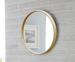 Wood round mirror