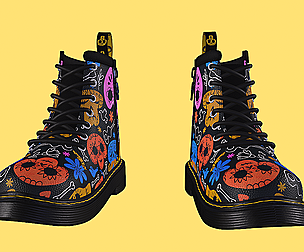 Mexican skull Black leather Boots