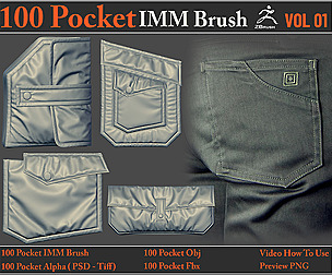 100 Pocket IMM Brush + 100 FBX , OBJ Files