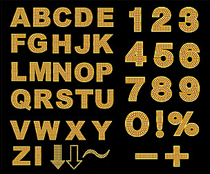 Sparkling diamond letters and numbers, PNG files