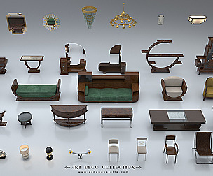 Furniture Art Deco Asset (table, lamp,...)