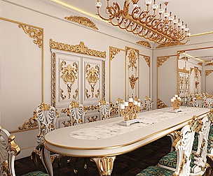 Classic Dinning Room 01 White and Gold