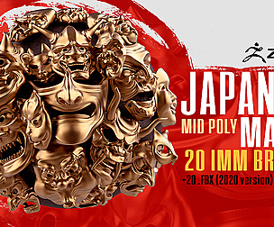20 Mid-poly japanese traditional theatrical masks