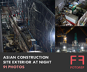 Asian Construction Site Exterior at Night