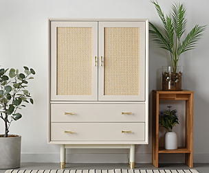 Bund Woody White Rattan High Cabinet