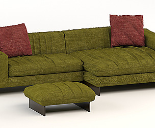 Sectional Sofa with Pillows and Pouf