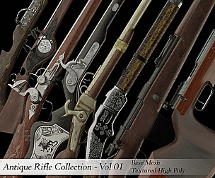Antique Rifle Collection Basemesh & high poly