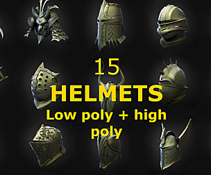 15 HELMETS Low poly and high poly