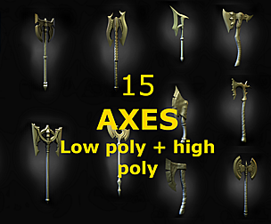 15 AXES Low poly and high poly