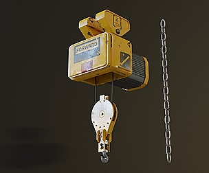 Sci-fi Crane Hoist with Chain and Load Block