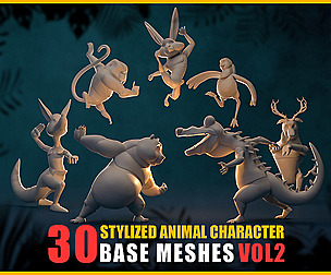30 Stylized Animal Character Base Meshes - VOL 2