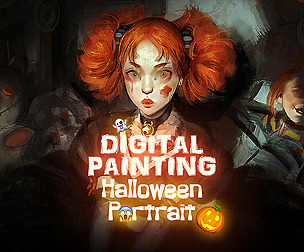 Painting process - Gothic girl portrait