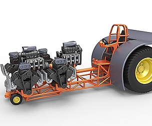 Pulling tractor 6 engines V8 Version 2 Scale 1:25