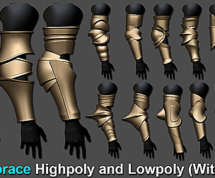 Vambrace Highpoly and Lowpoly (With UVs) Vol 1