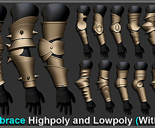 Vambrace Highpoly and Lowpoly (With UVs) Vol 2