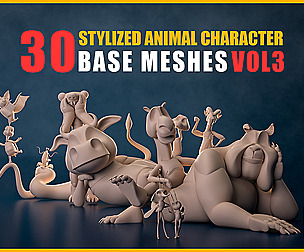 30 Stylized Animal Character Base Meshes - VOL 3