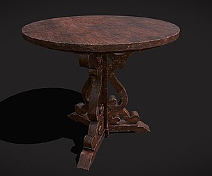 Medieval Mahogany Antique Three Legged Round Table